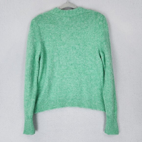 J Crew Sweater Womens Large Green Fuzzy Puff Sleeve Crew Neck Alpaca Blend - Picture 9 of 10